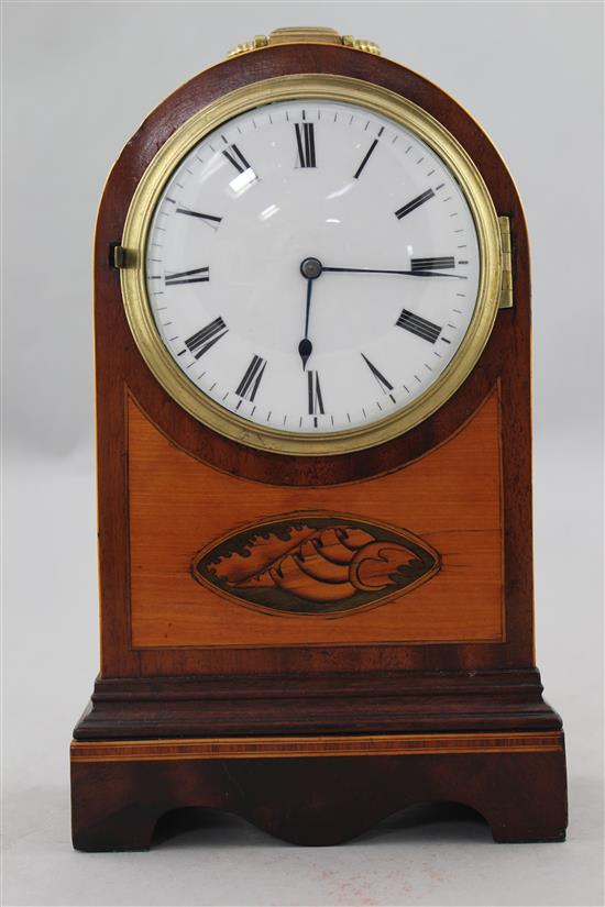 A Regency inlaid mahogany mantel timepiece 10in.